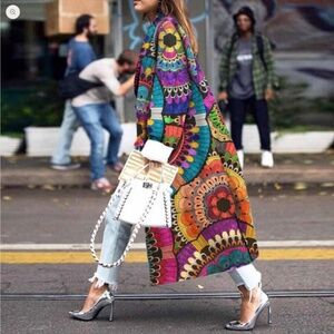 NWT London's Closet Long Duster Bright Graphic Lightweight Coat Size M